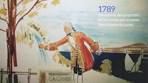 Illustration de l'histoire d'evian - découverte des propriétés de l'eau par le comte De Laizer en 1789 Illustration de l'histoire d'evian - découverte des propriétés de l'eau par le comte De Laizer en 1789